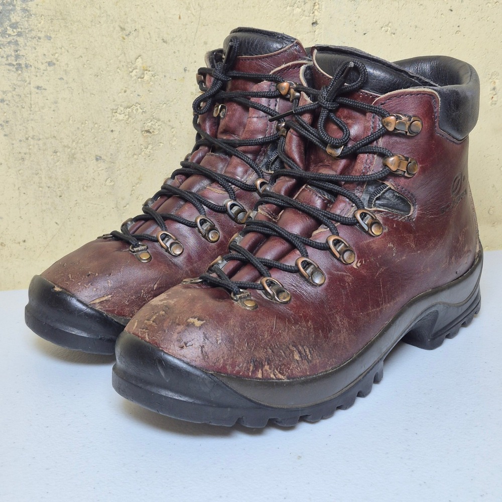 Scarpa Hiking Boots Mens 10 EU 43 Burgundy Leather Vintage Made in Italy